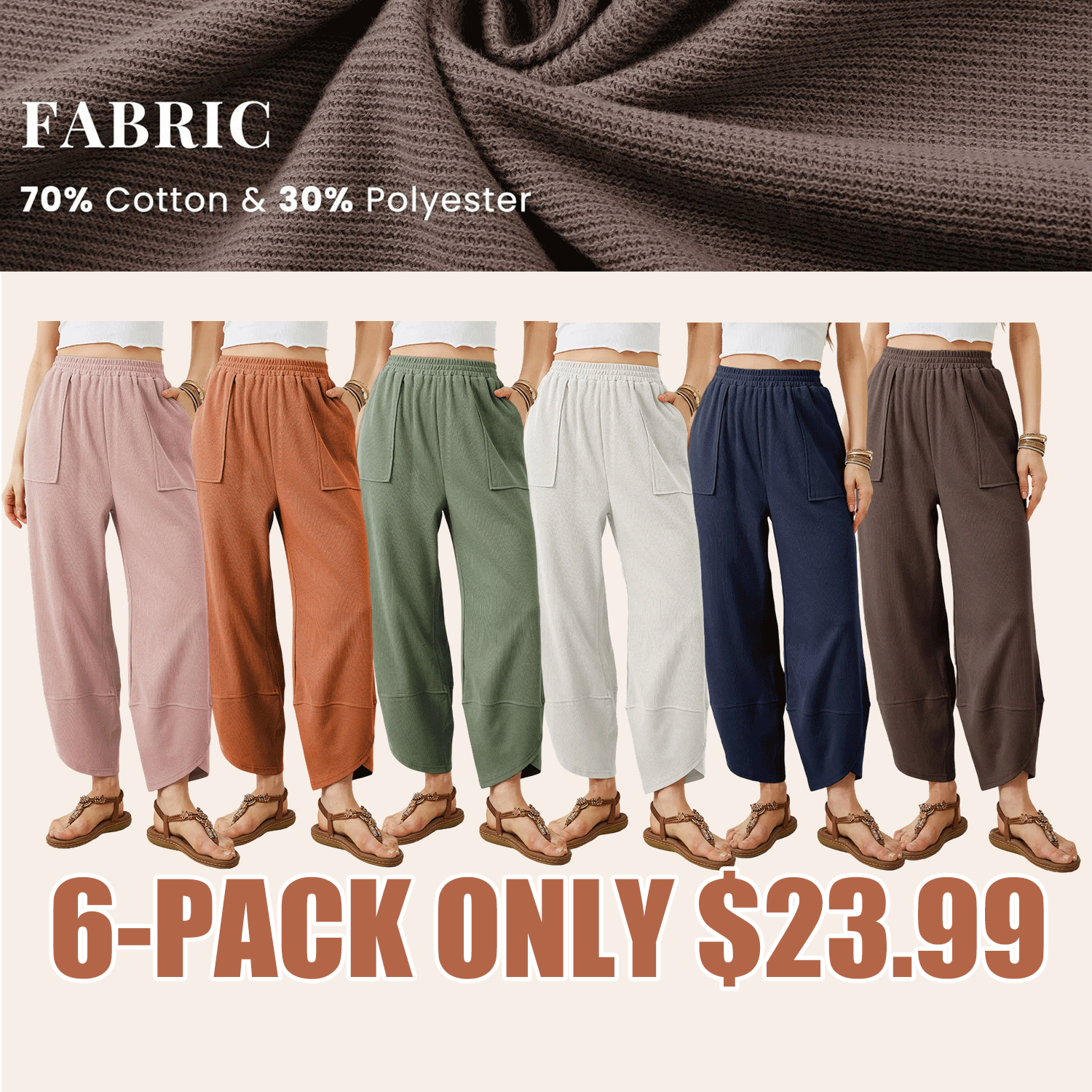 Women’s Elastic Waist Wide Leg Baggy Pants – Casual Harem Palazzo Pants with Pockets