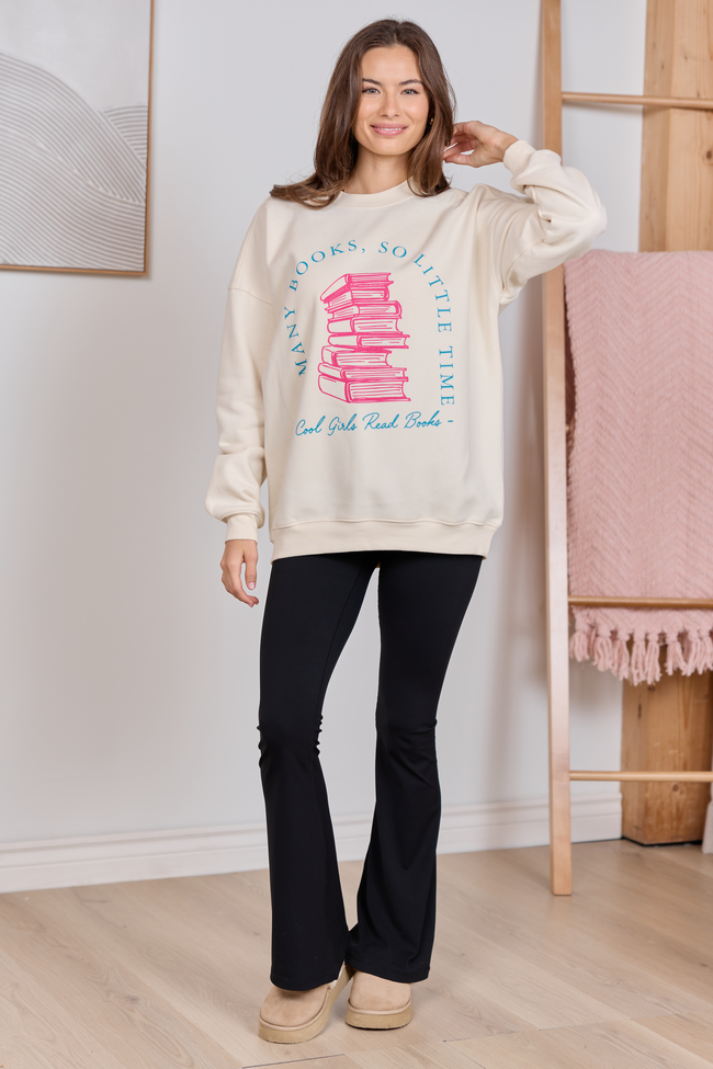 Cool Girls Read Books Cream Graphic Sweatshirt