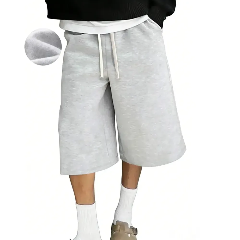 Men’s casual wide-leg shorts with an elastic drawstring waistband, solid color for all seasons, sporty fit