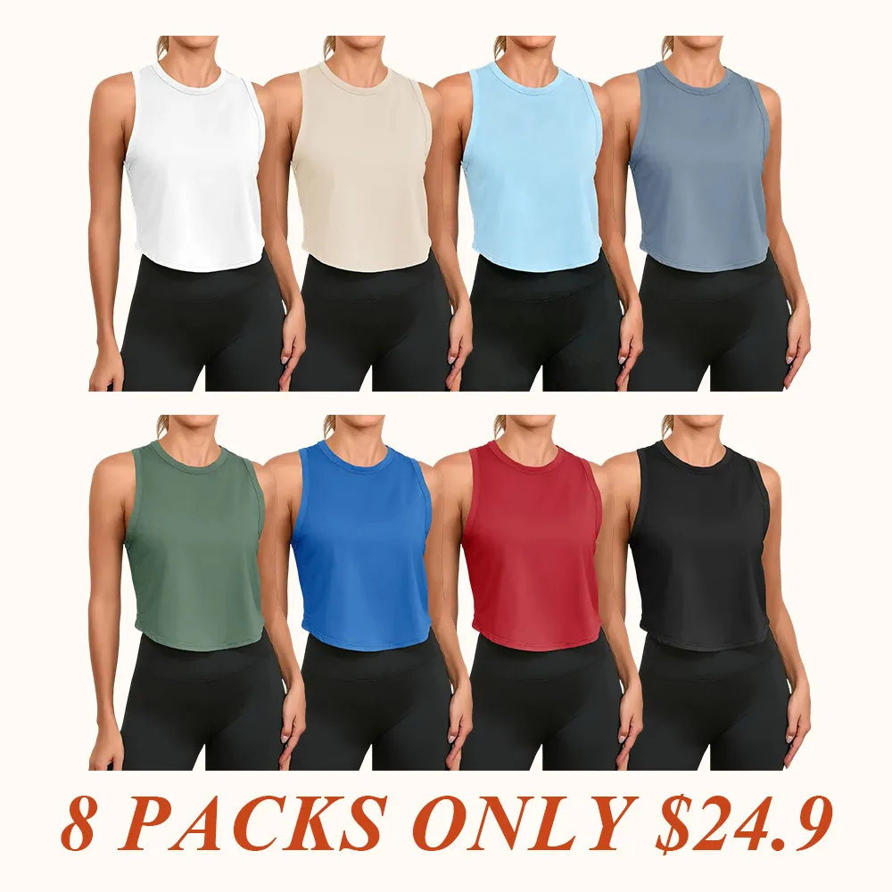 Womens Workout Cropped Tank Tops Racerback Sleeveless Crewneck Running Yoga Active Shirts