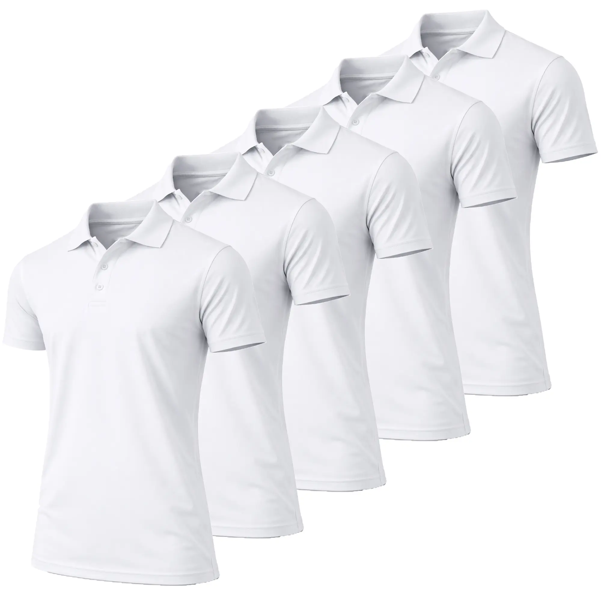 Men's 5-Pack Dry Fit Moisture-Wicking Fabric Polo Collar Shirt Menswear Stylish Ribbed Sleeve