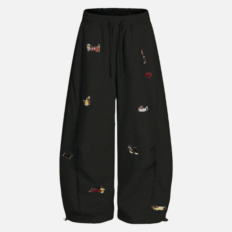 Unisex Embroidery Puppy Baggy Barrel Sweatpants