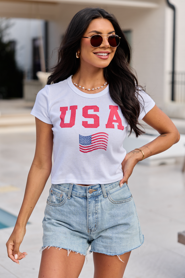 USA Block Flag White Baby Graphic Tee