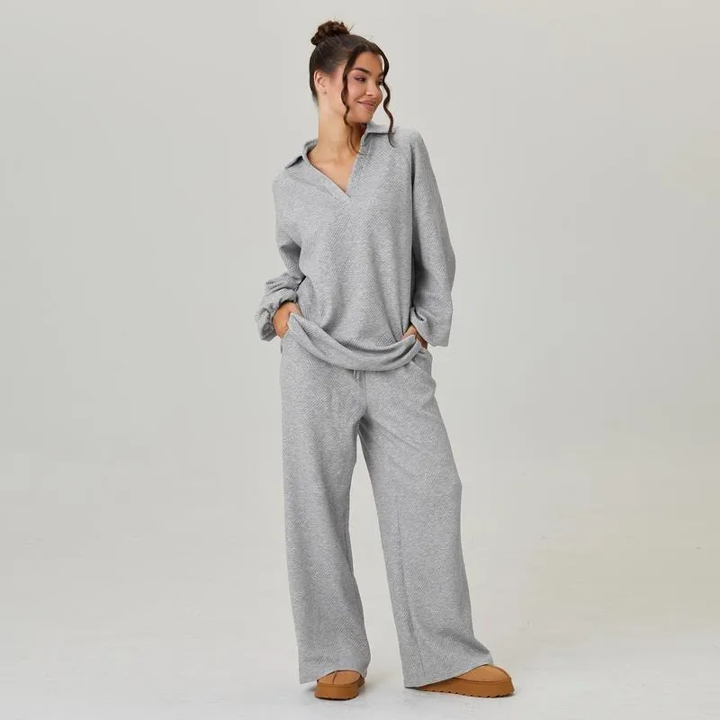 Women's Slouchy Solid Color V-Neck Loose Textured Pullover