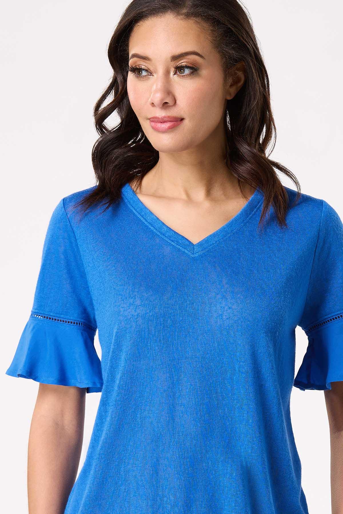 Blue Flutter Sleeve Top