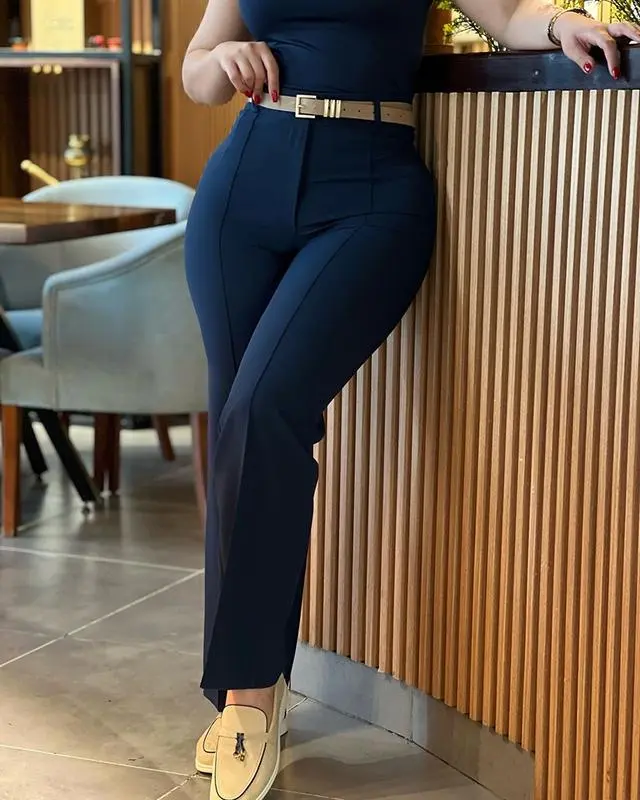 Women's high-waisted straight-leg work pants, business casual pants