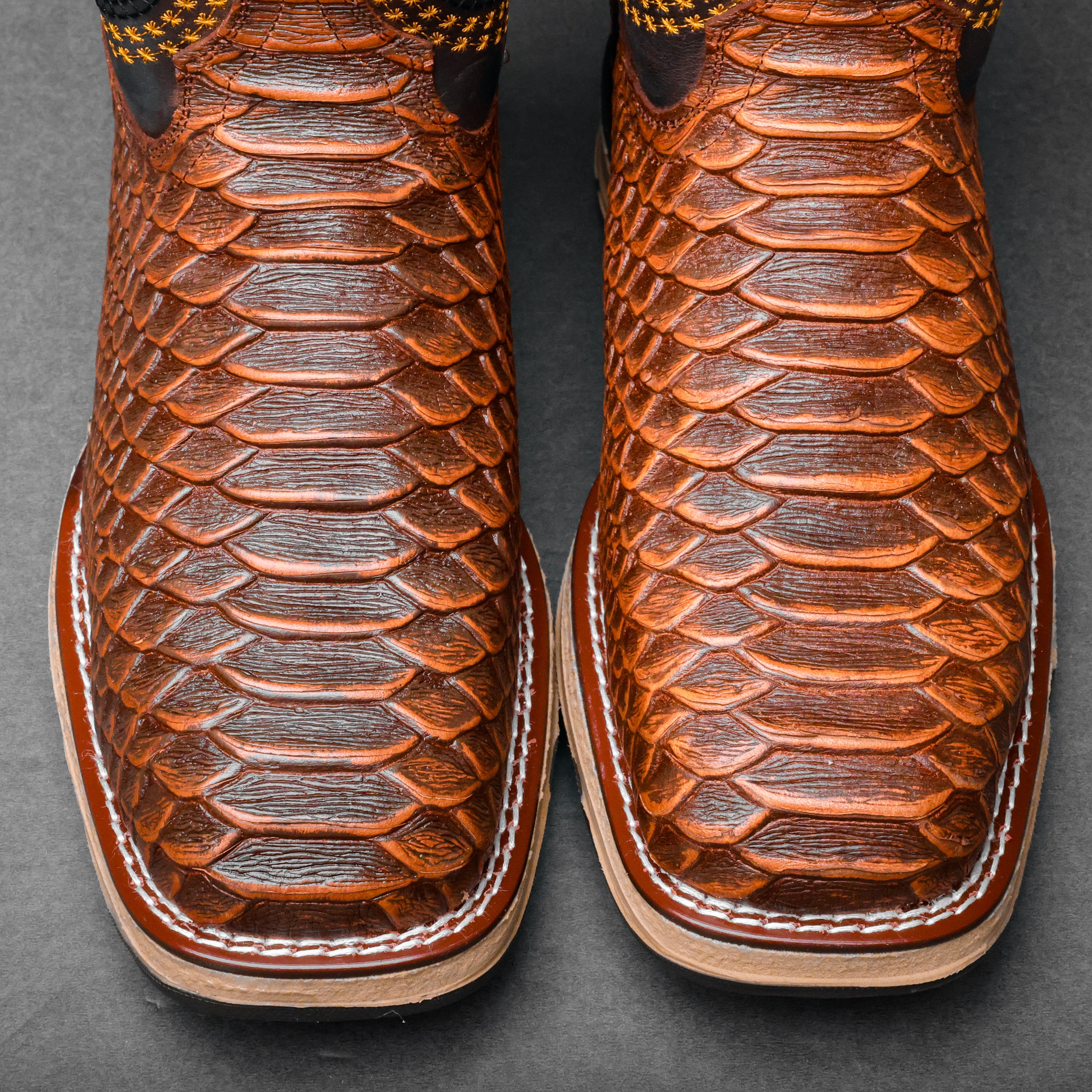 Cognac Jumbo Python Leather Boots With 3D Lightweight Sole - Composite Toe