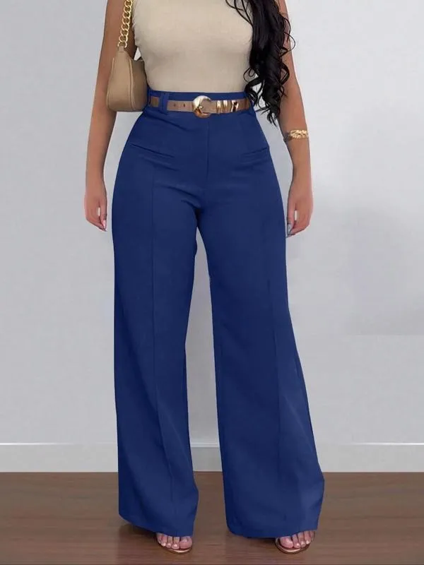 Women's Plain Pocket Wide Leg Pants