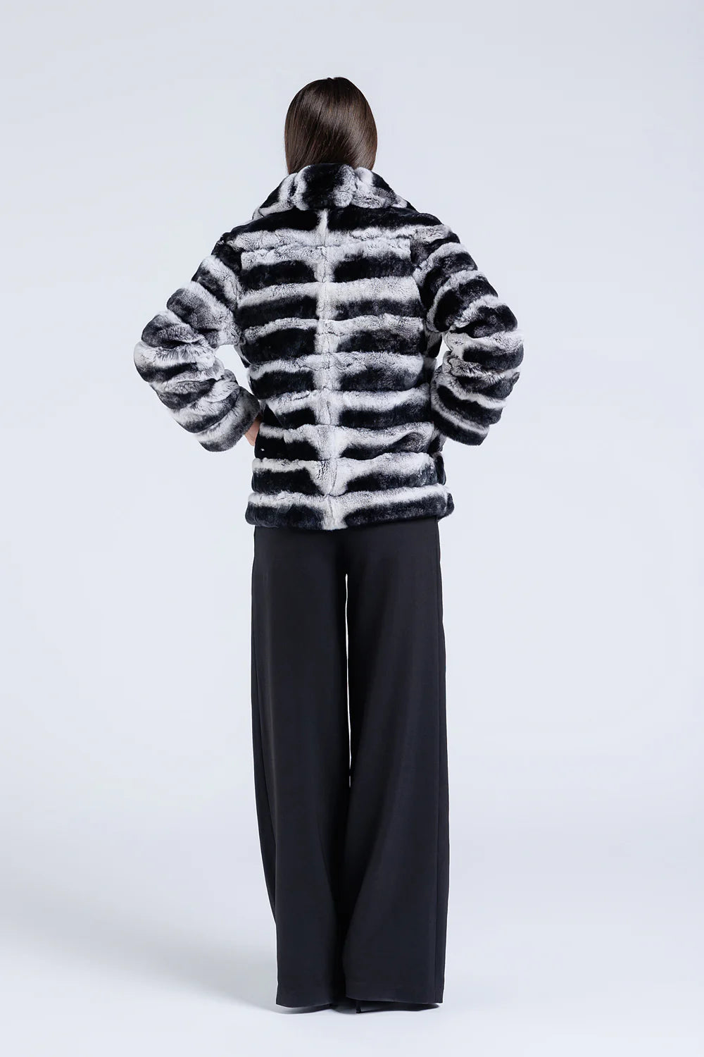 Haină din Blană Naturală de Rex Chinchilla, Guler Rever, Femei, Silver Grey 177