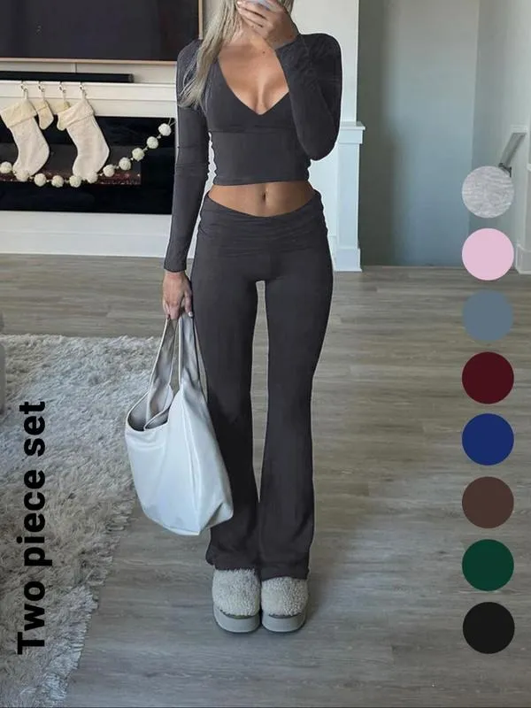 Slim-Fit Crop Top & Pants Two-Piece Set