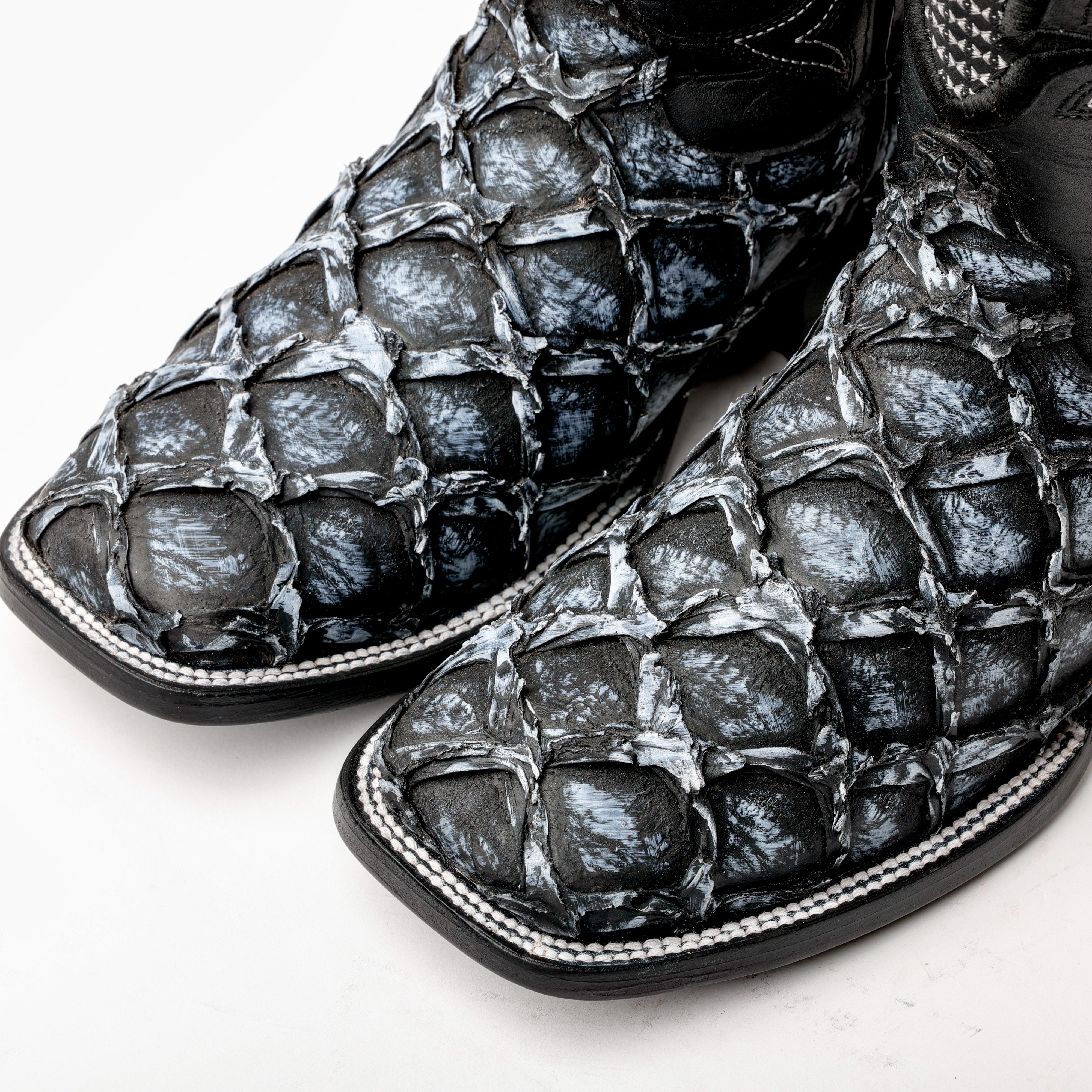 Rustic Grey Jumbo Pirarucu Leather Boots - Square Toe