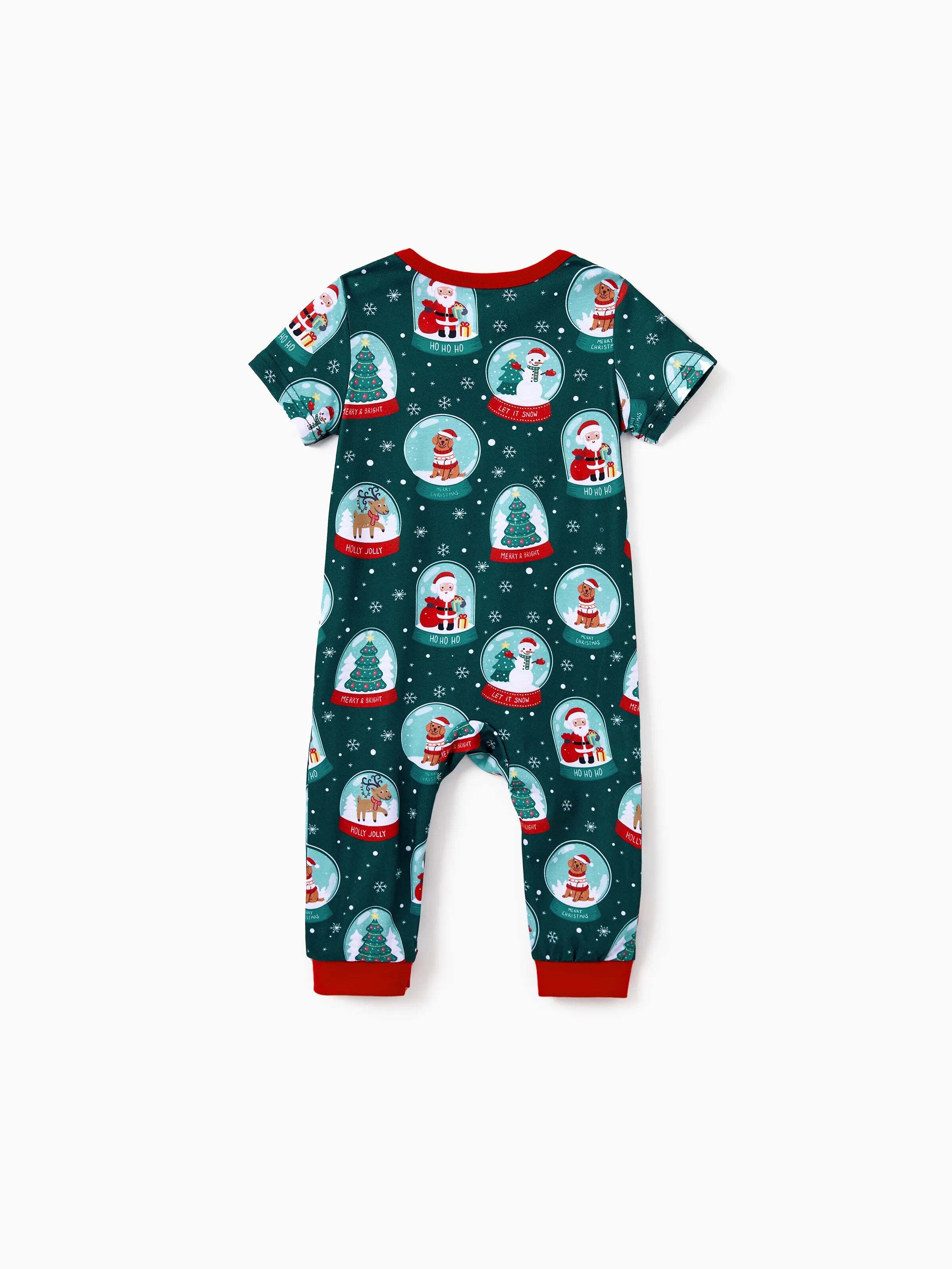 Christmas Matching Family Pajamas Set Santa Claus Christmas-themed Print PJS Turquoise