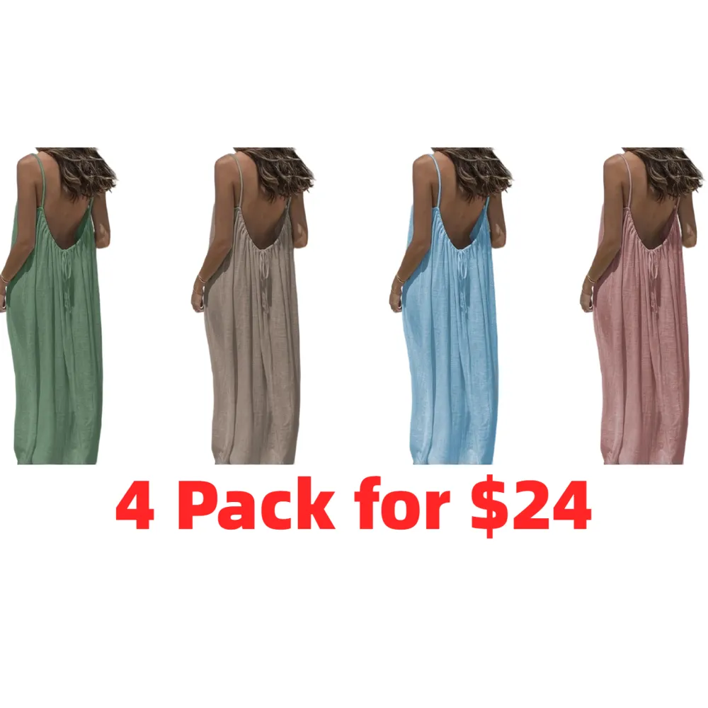 Women's Cotton Linen Backless Loose Dress