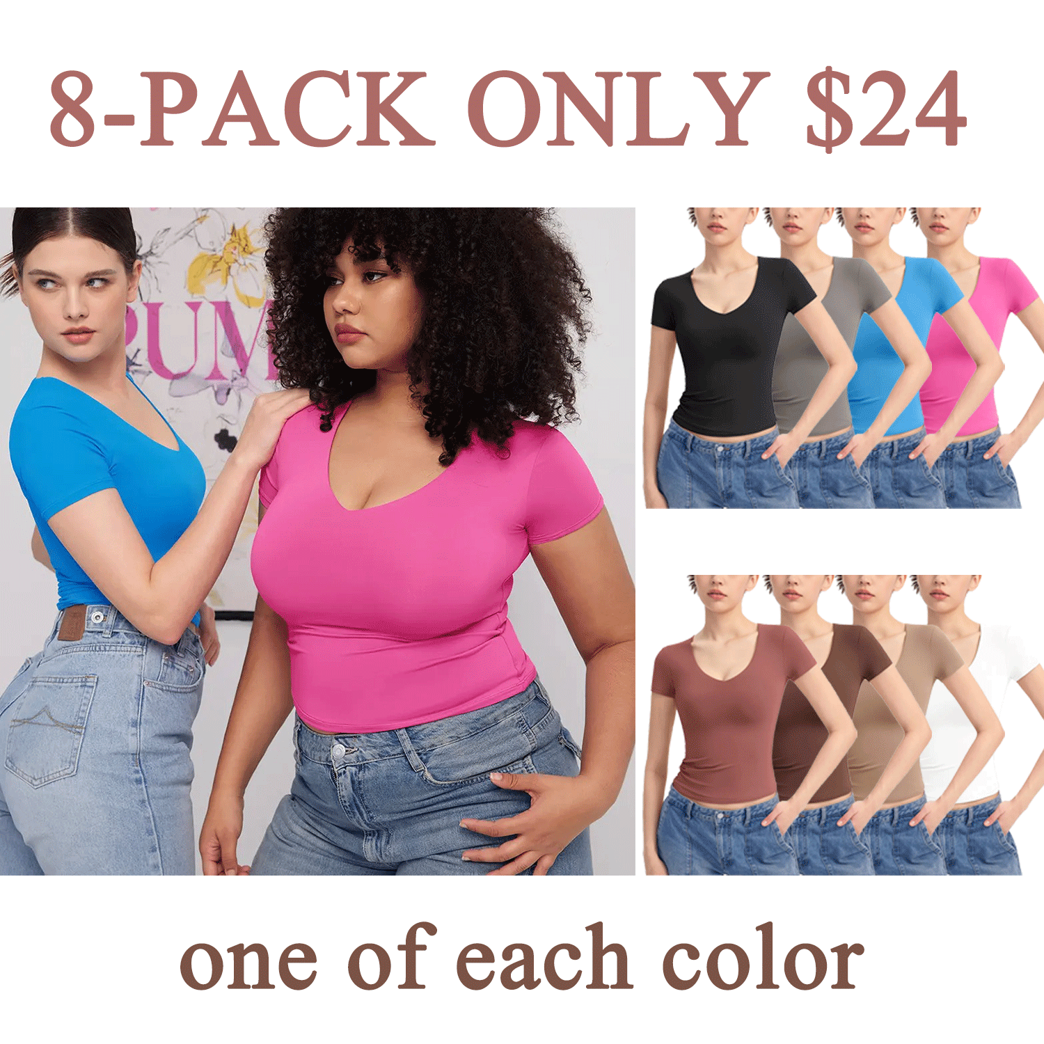 V-Neck Short Sleeve Basic Women's Slimming Fit Top