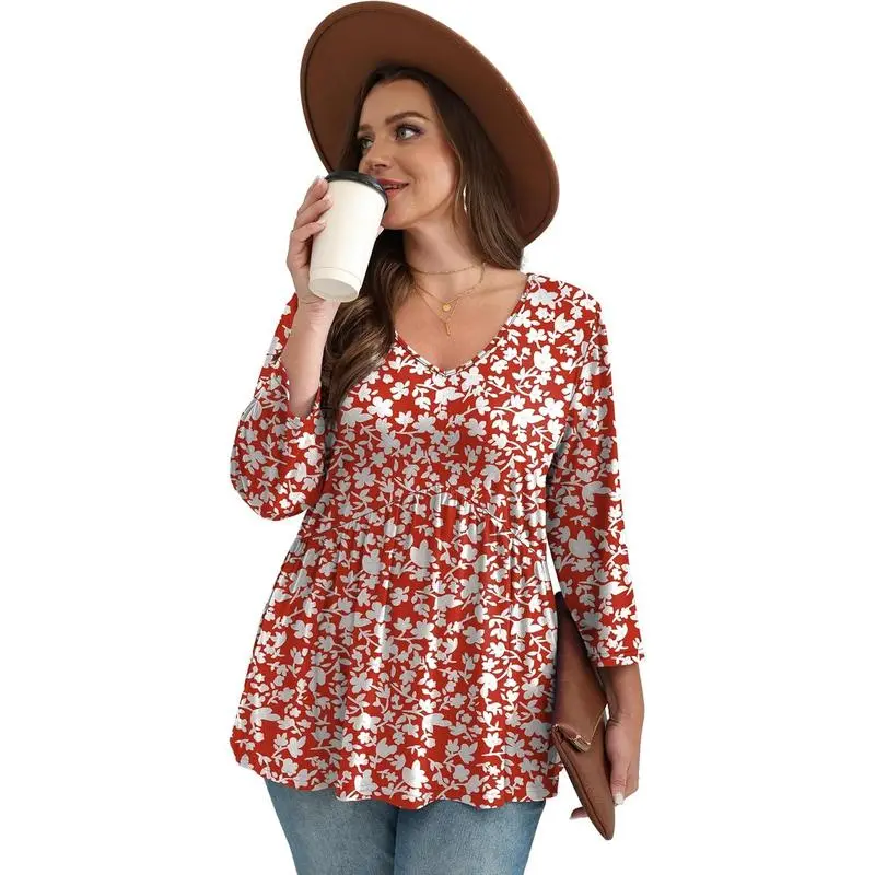 3/4 Length Sleeve Womens Tops 2025 Blouses for Women Dressy Casual Fashion Clothing V Neck Babydoll Tops Fall Outfits