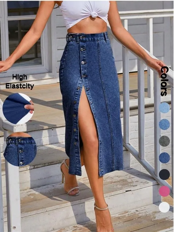 Women's Button Front Denim Skirt