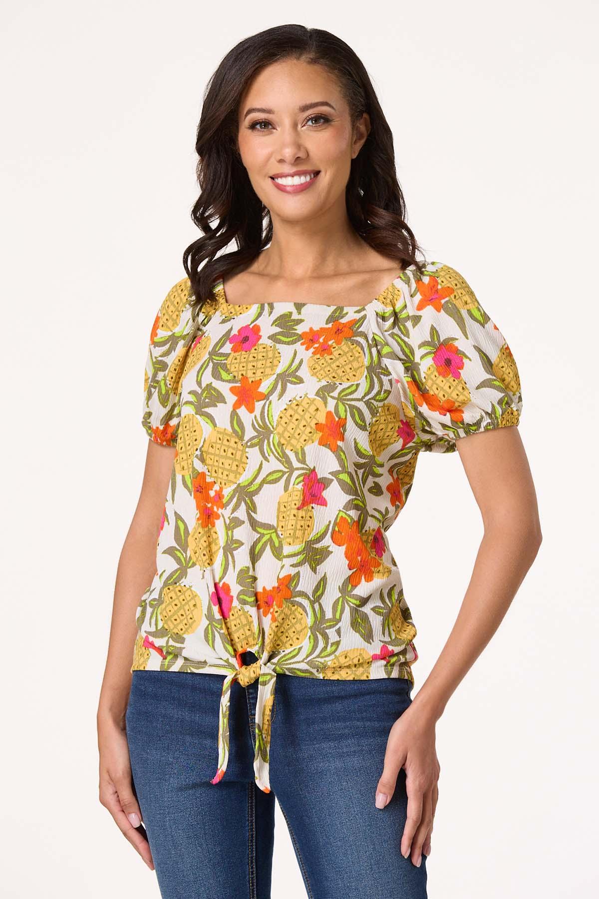 Textured Pineapple Tie Hem Top
