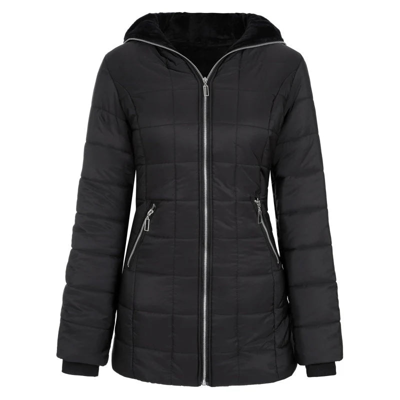 Women's hooded coat with plush lining