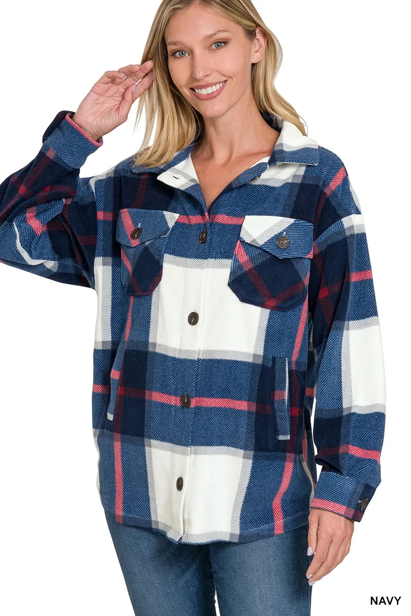 Oversized Plaid Fleece Shacket
