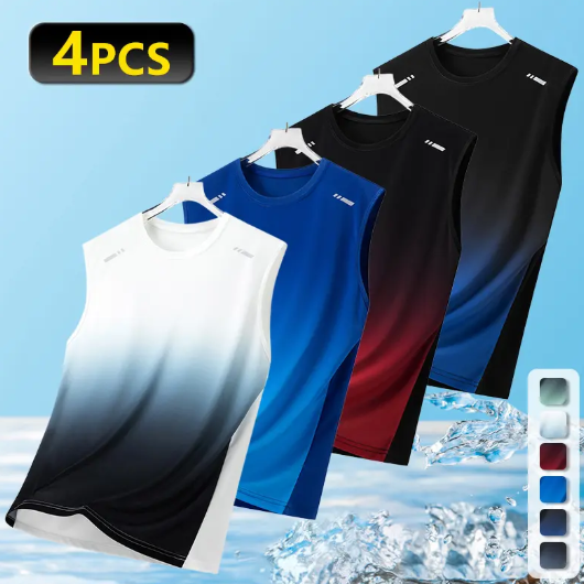 4-Pack Men’s Summer Ultra-Thin Loose Fit Tank Tops with Fashion Print Gradient Design