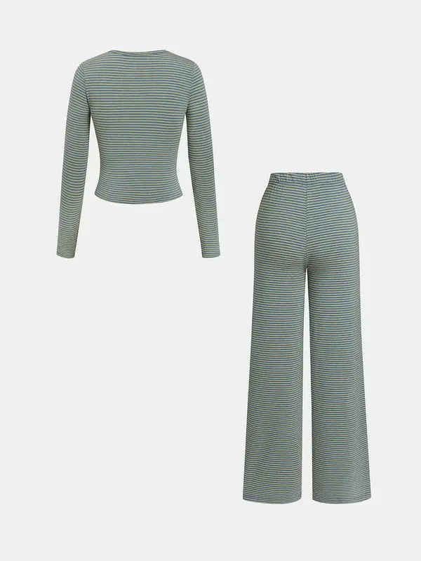 Women's Casual Striped Top & Pants Set