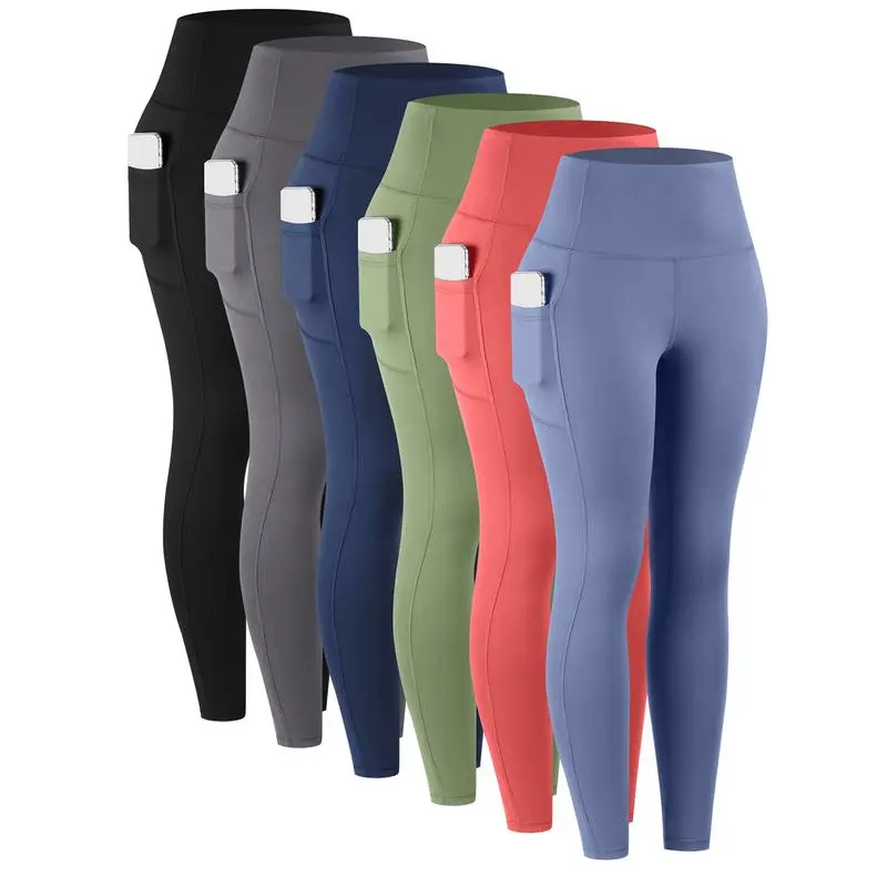 Women's high-waisted yoga pants with pockets.