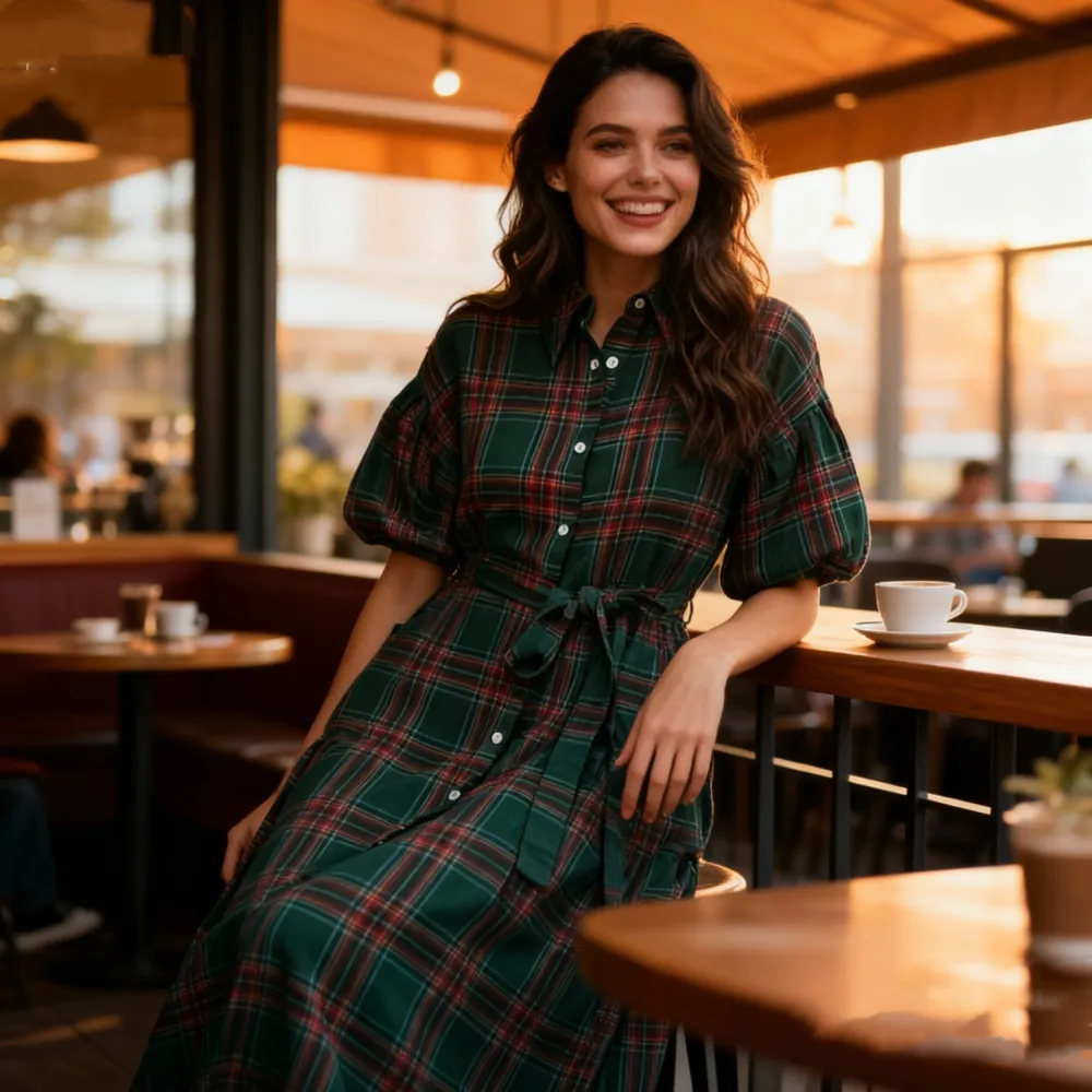 Christmas Womens Casual Button Down Shirt Dress