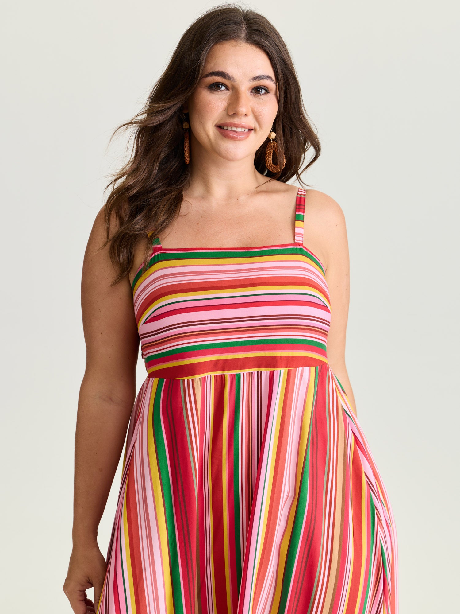 Multi-Color Striped Shirred Cami Maxi Dress