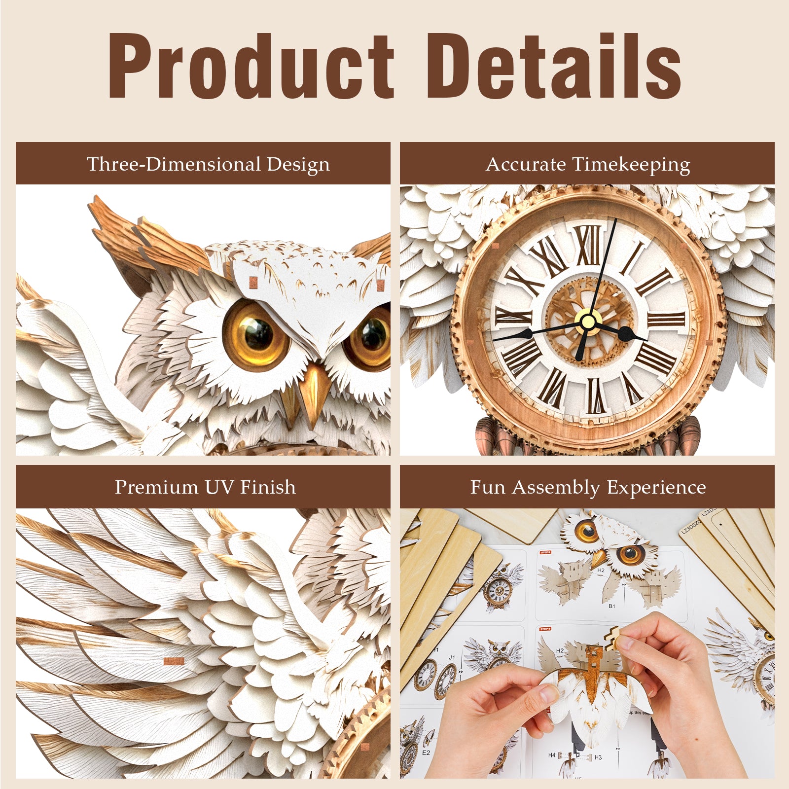 Snowy Owl– DIY Wooden Clock, 3D Puzzle Craft Kit