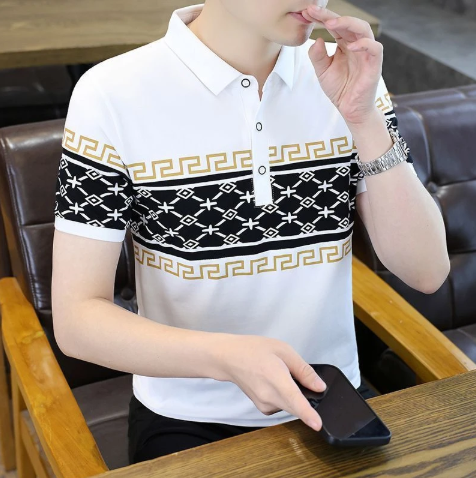 Men's Classic Fit Cotton Polo Shirt with Print