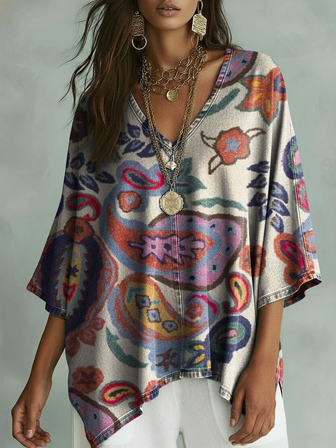 Women's Elegant Floral Decorative Pattern Linen And Cotton Shirt