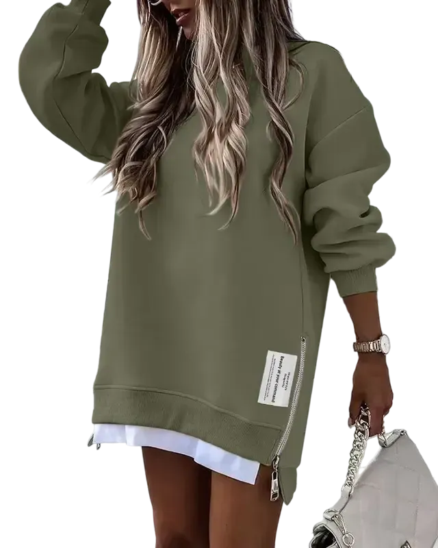 Women's pullover sweatshirt with slit casual dress