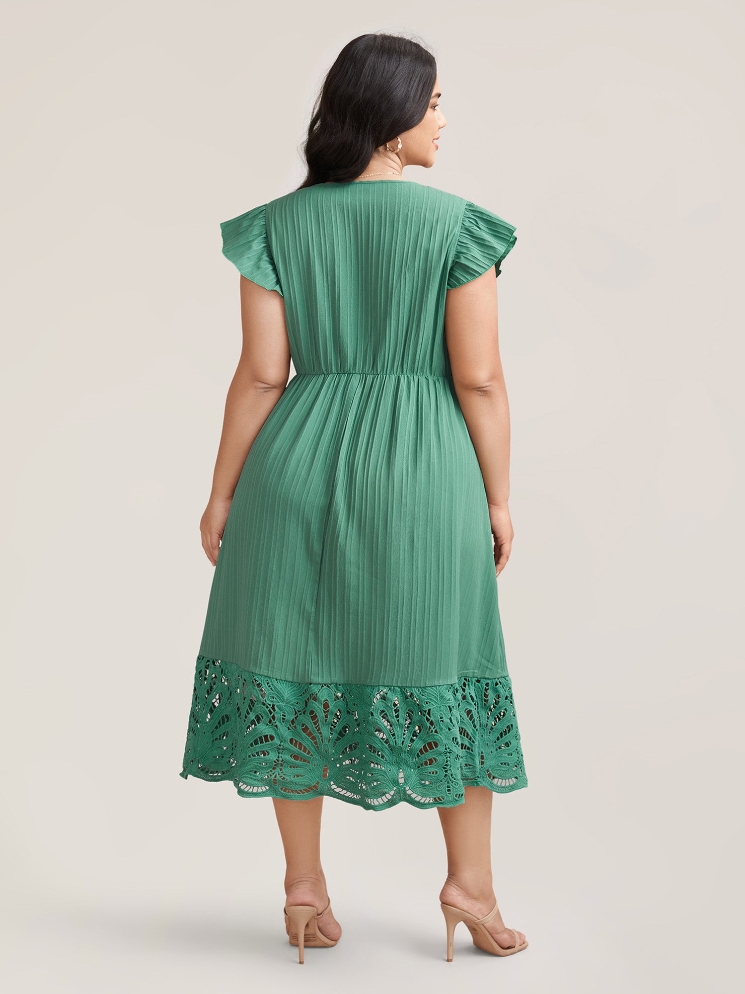 Lace Cut-Out Flutter Sleeve Midi Dress