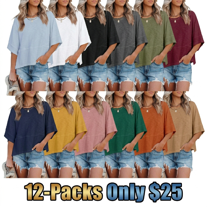 Women’s Loose Fit 3/4 Sleeve Crewneck T-Shirt (Soft & Breathable Everyday Top)