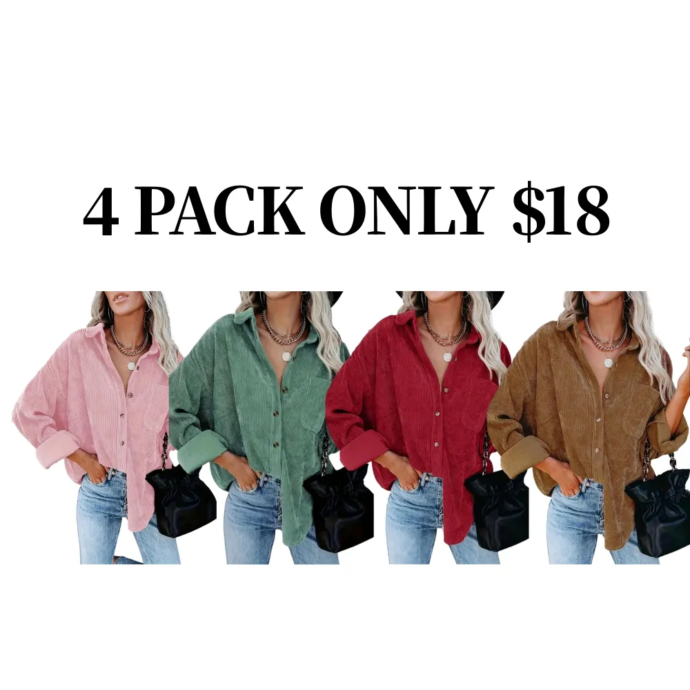 Women's Plain Pocket Button Front Corduroy Shirt