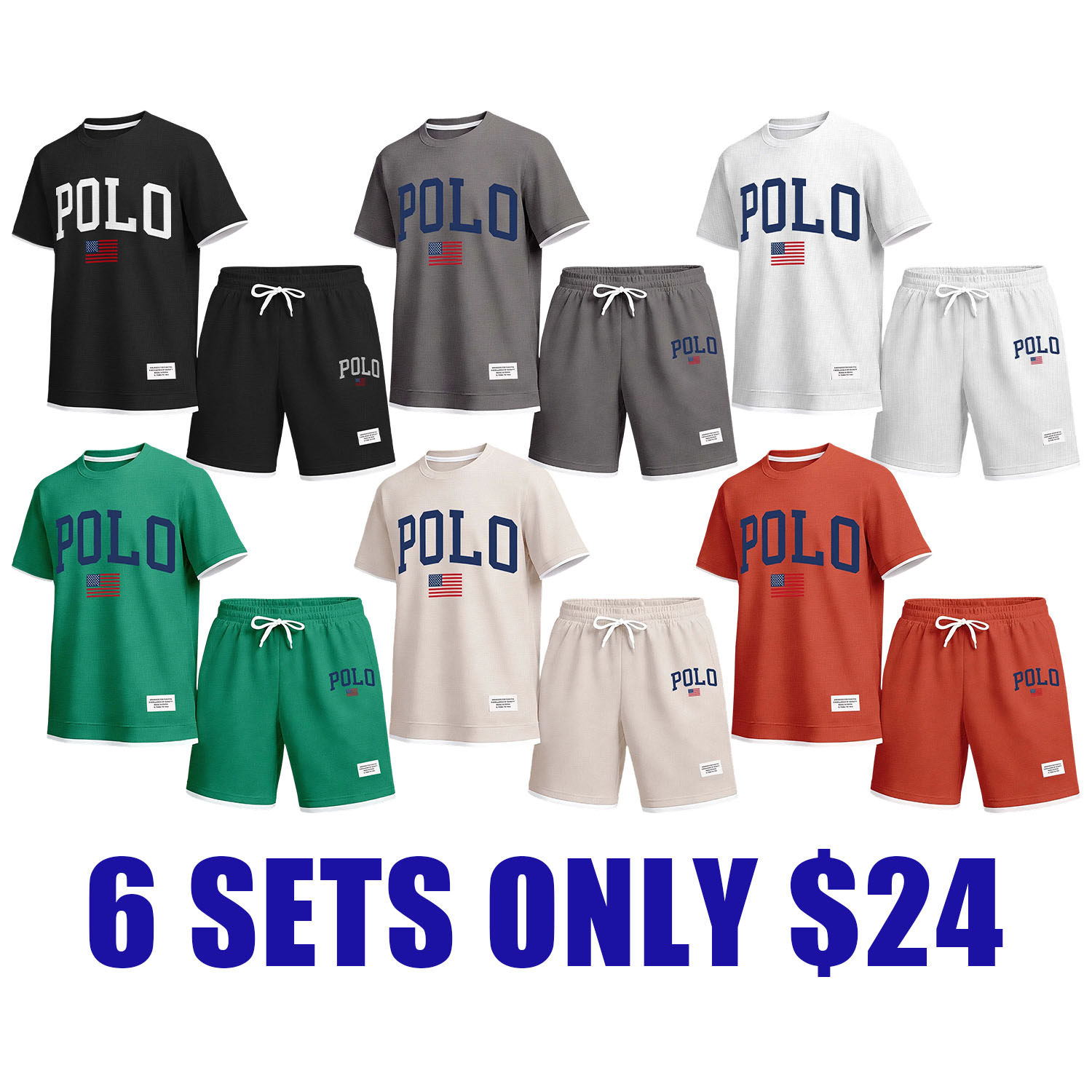 Men's Polo Print Drawstring Shorts Set For Spring/Summer- A Casual Summer Outfit, Including A Short-Sleeved Shirt And Shorts