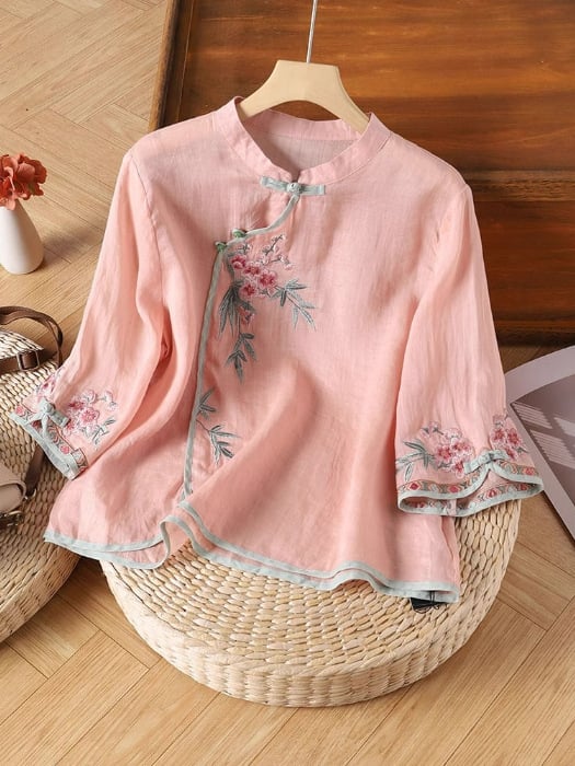 Women Embroidered Cotton Linen Tops- Fast Shipping
