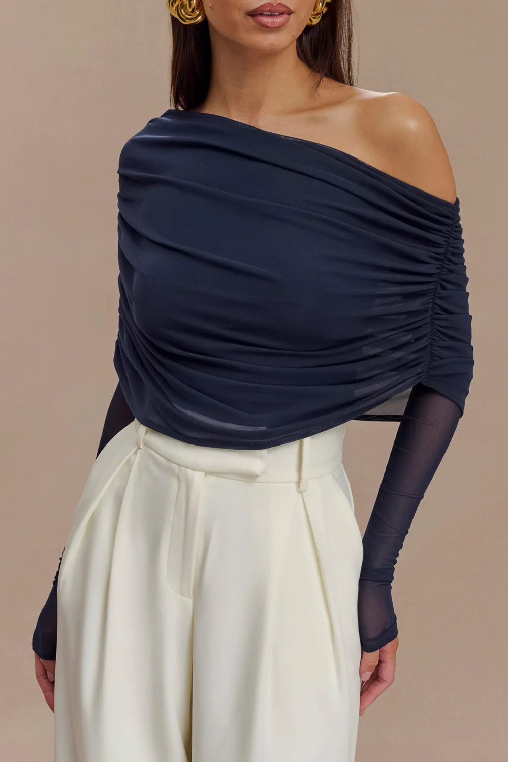 Sheer Mesh Off Shoulder Top