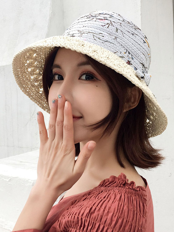Leisure Print Sun-Protection Straw Hat