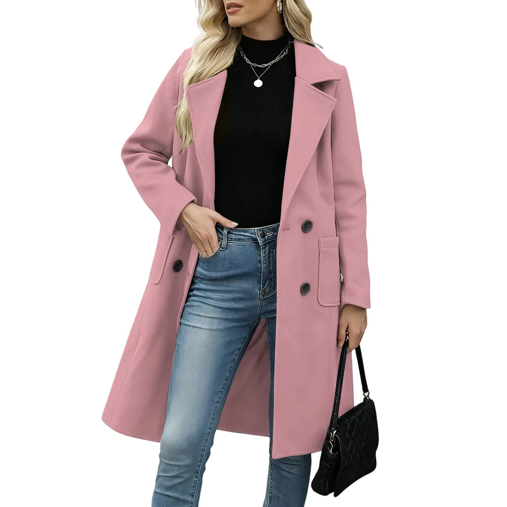 Women Winter Wool Blend Camel Mid-Long Coat