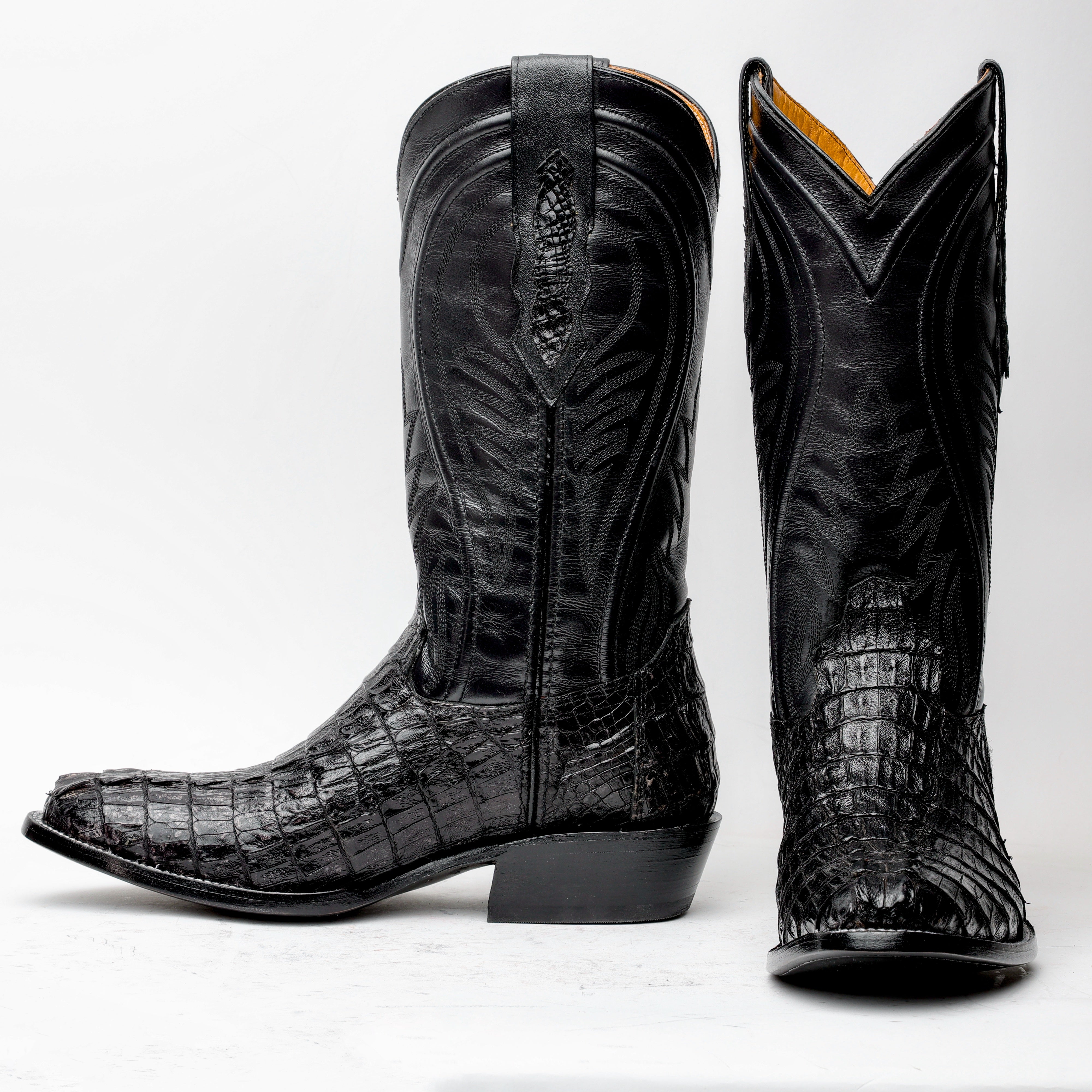 Black GENUINE Caiman Tail Boots - Round Toe
