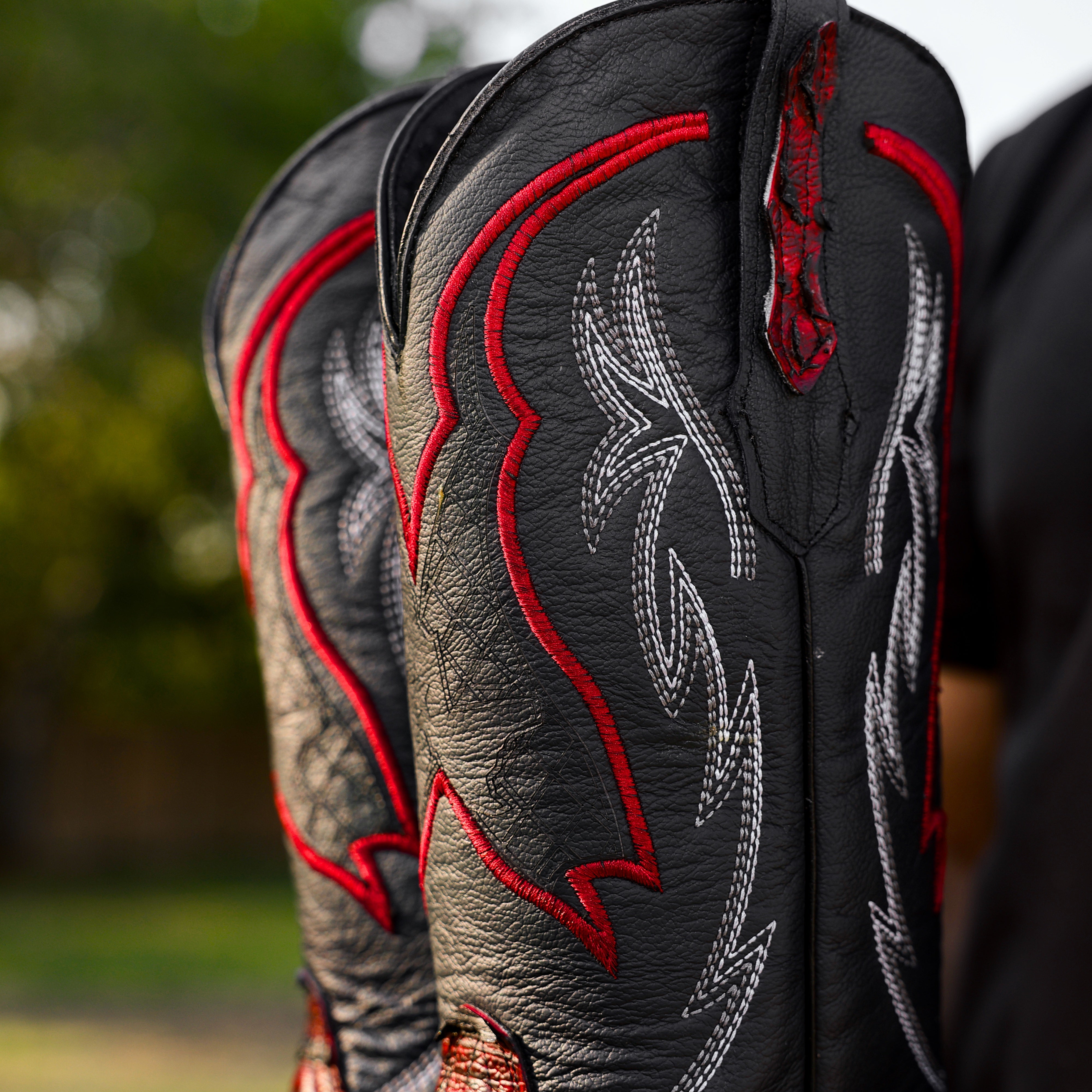 Black Cherry Python Leather Boots - Square Toe