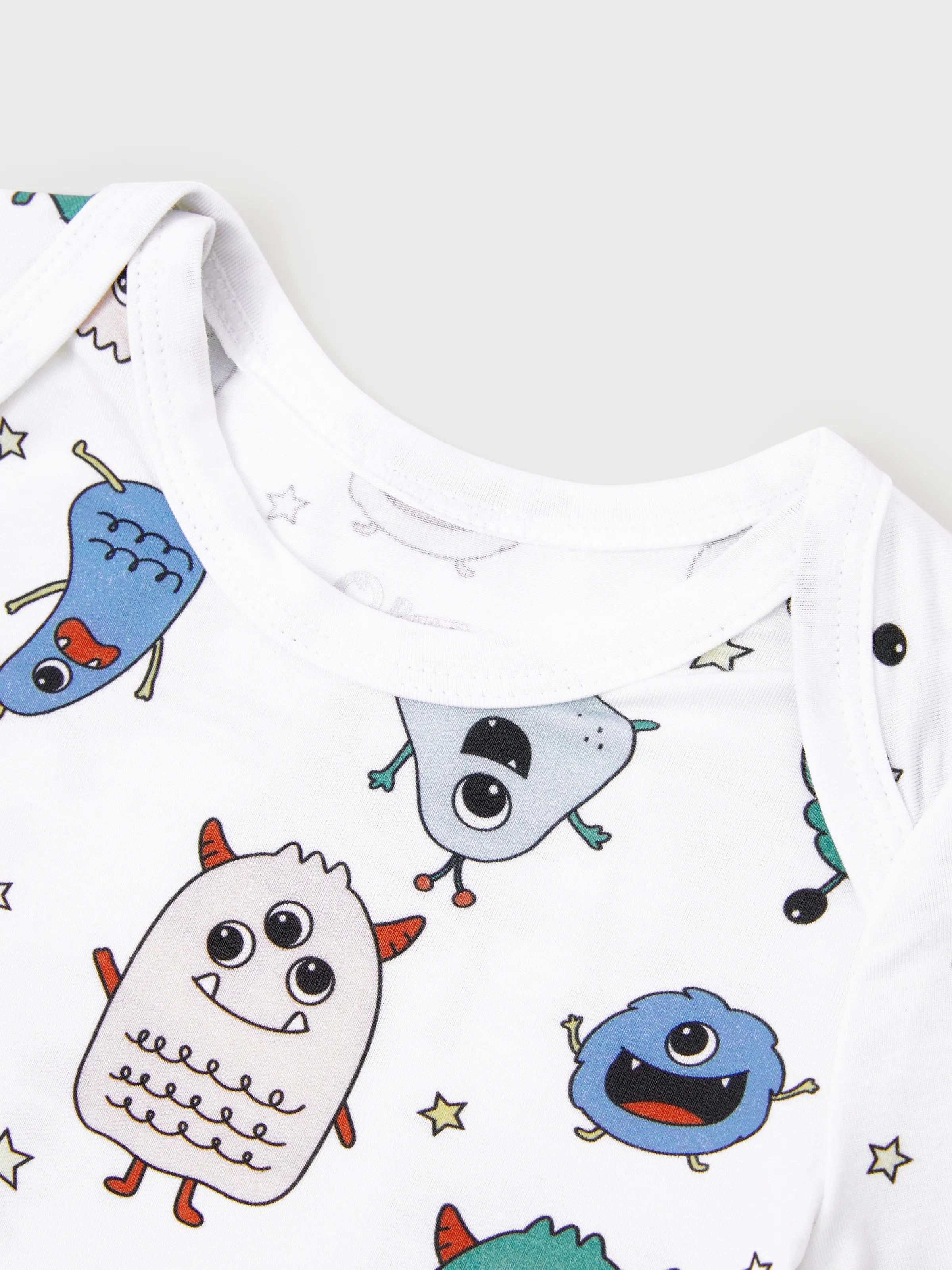 Bamboo Family Pajamas Cute Little Monster Print Short-sleeve Matching Pajama Set ( Snug-Fitting for Children ) White