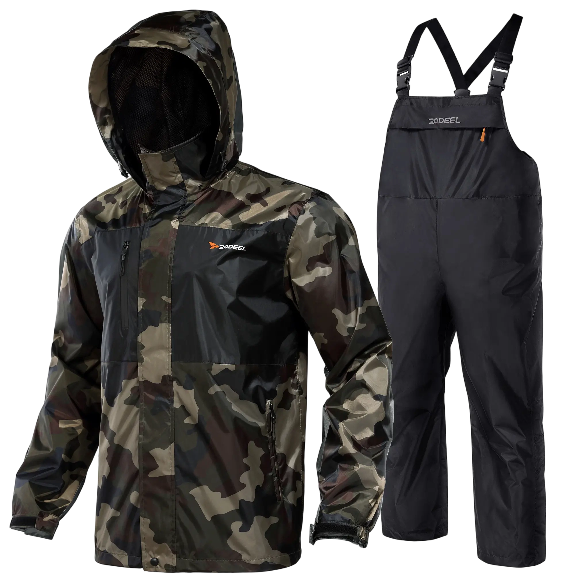 Waterproof Bib Overalls Rain Suit Men Lightweight Breathable Full Zip Hooded Jacket Durable Rain Coat Weatherproof Rainwear