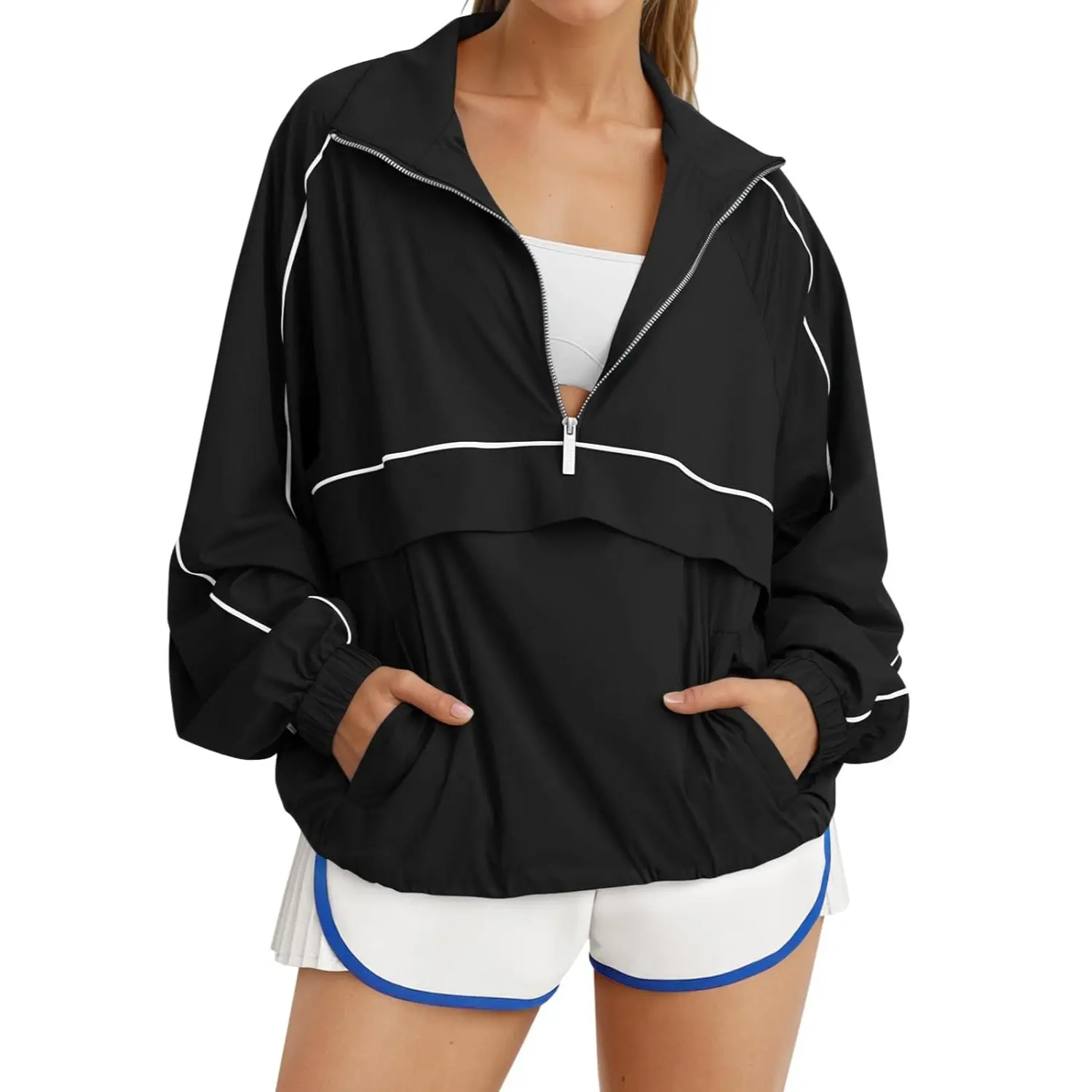 Quarter Zip Pullover Women Moisture-Wicking Oversized Sweatshirt Lightweight Workout Athletic Pullover Jacket