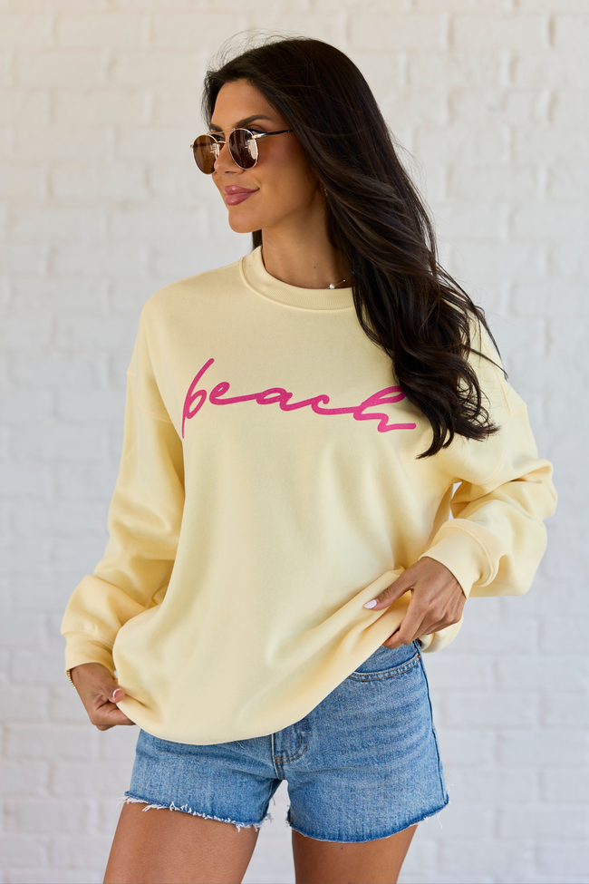Beach Script Yellow Graphic Sweatshirt