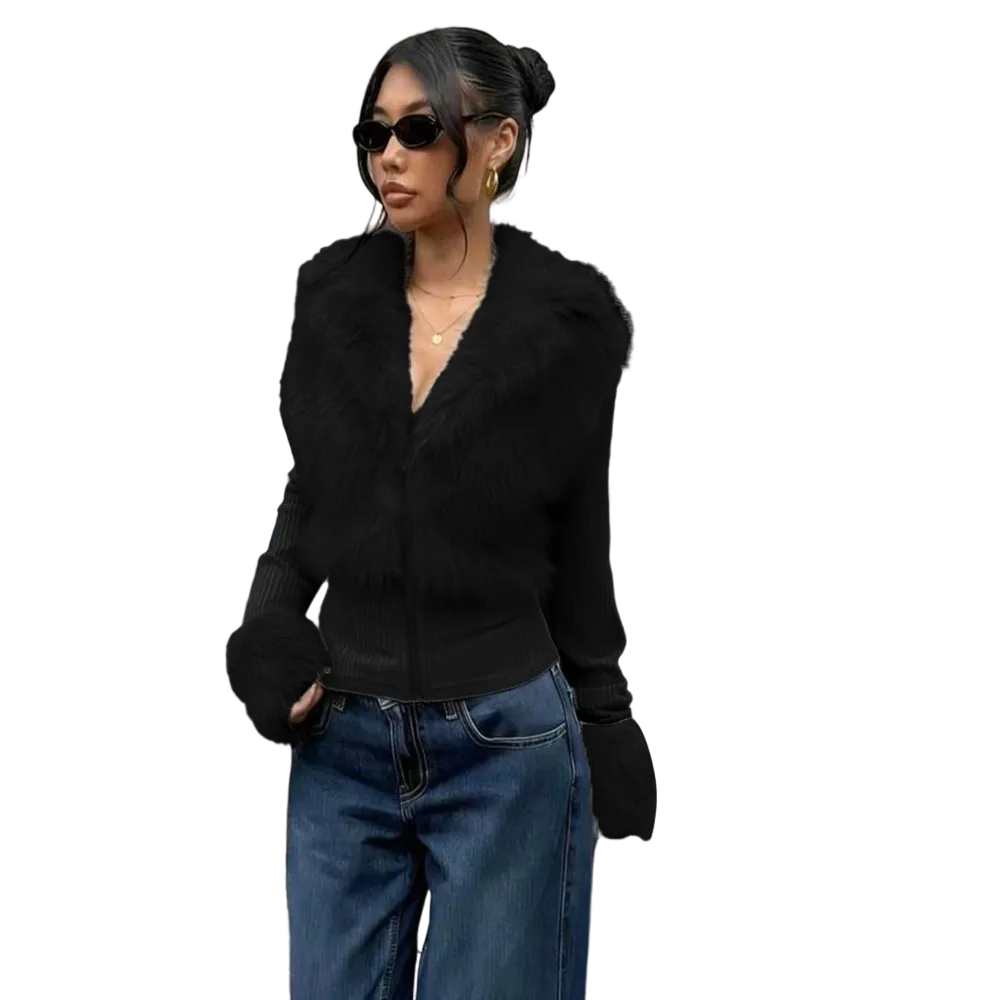 Women's Fashion Street Style Patchwork Knit Faux Fur Jacket