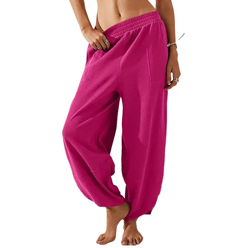 Women's Baggy Wideleg Pants Casual Elastic Waisted Palazzo Harem Pants