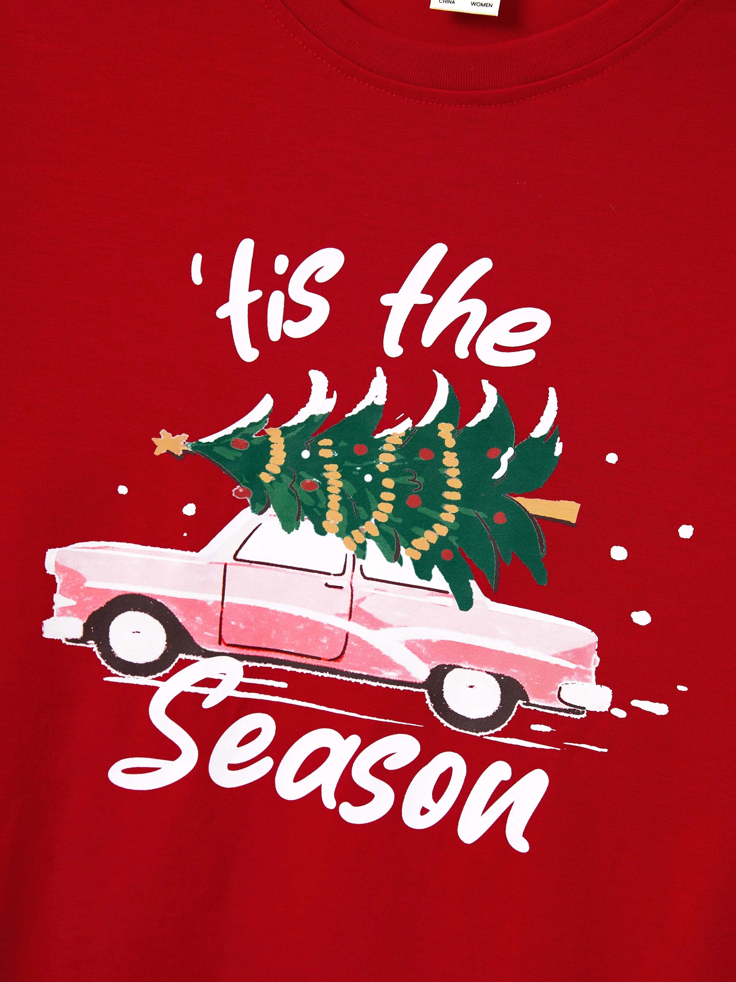 Christmas Matching Family Pajamas Set Reindeer and Car Print PJS with Christmas Socks Red