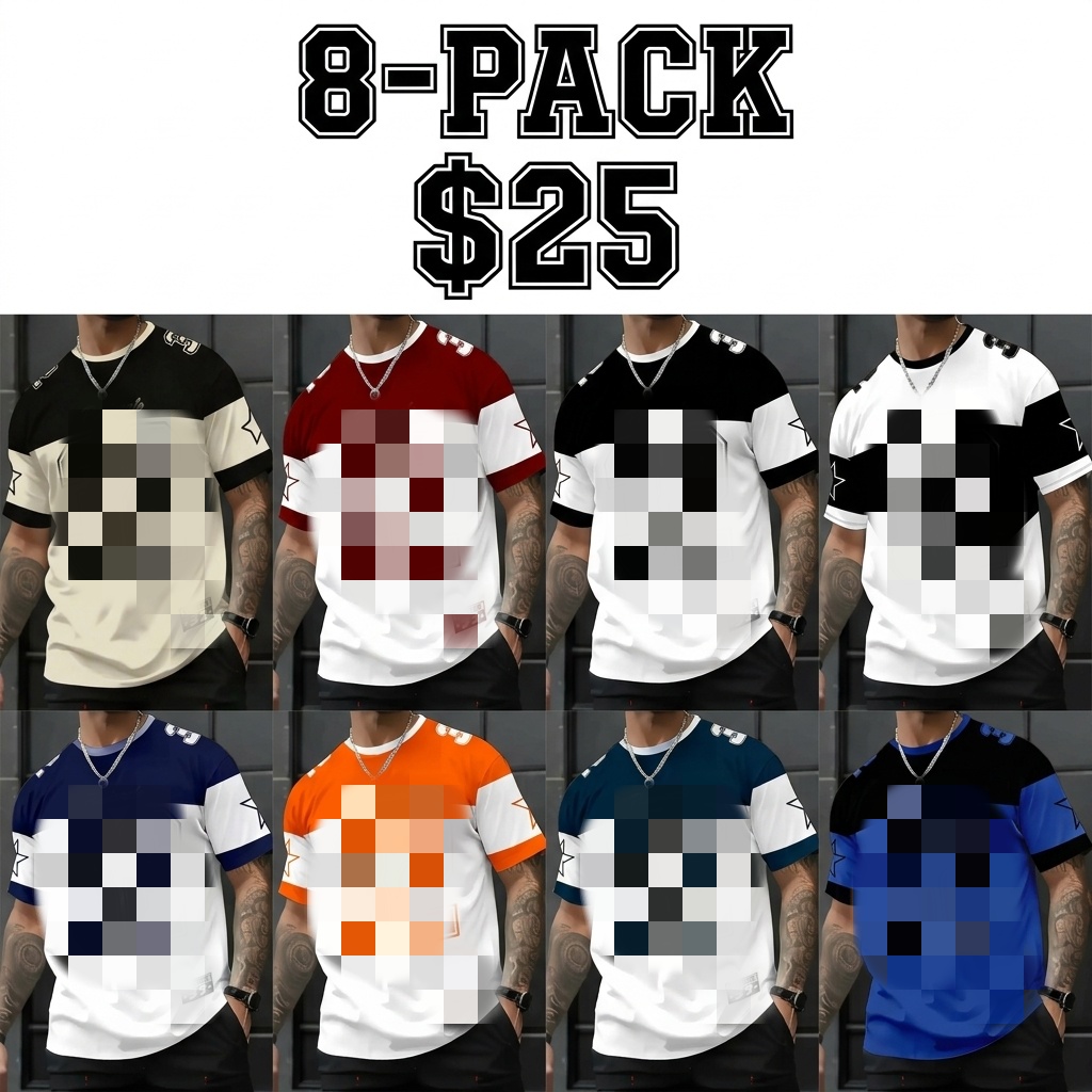 Men's Casual Round Neck Short Sleeve T-Shirt, 3D Star Number Print Football Jersey, Fitted All Seasons Sports Shirt